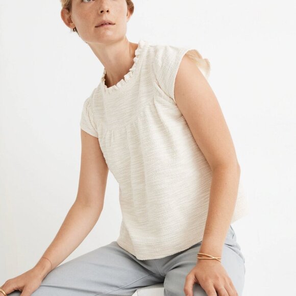 Madewell Bleached Linen Textural Knit Ruffle-Neck Top - Women's Size M - Picture 1 of 7